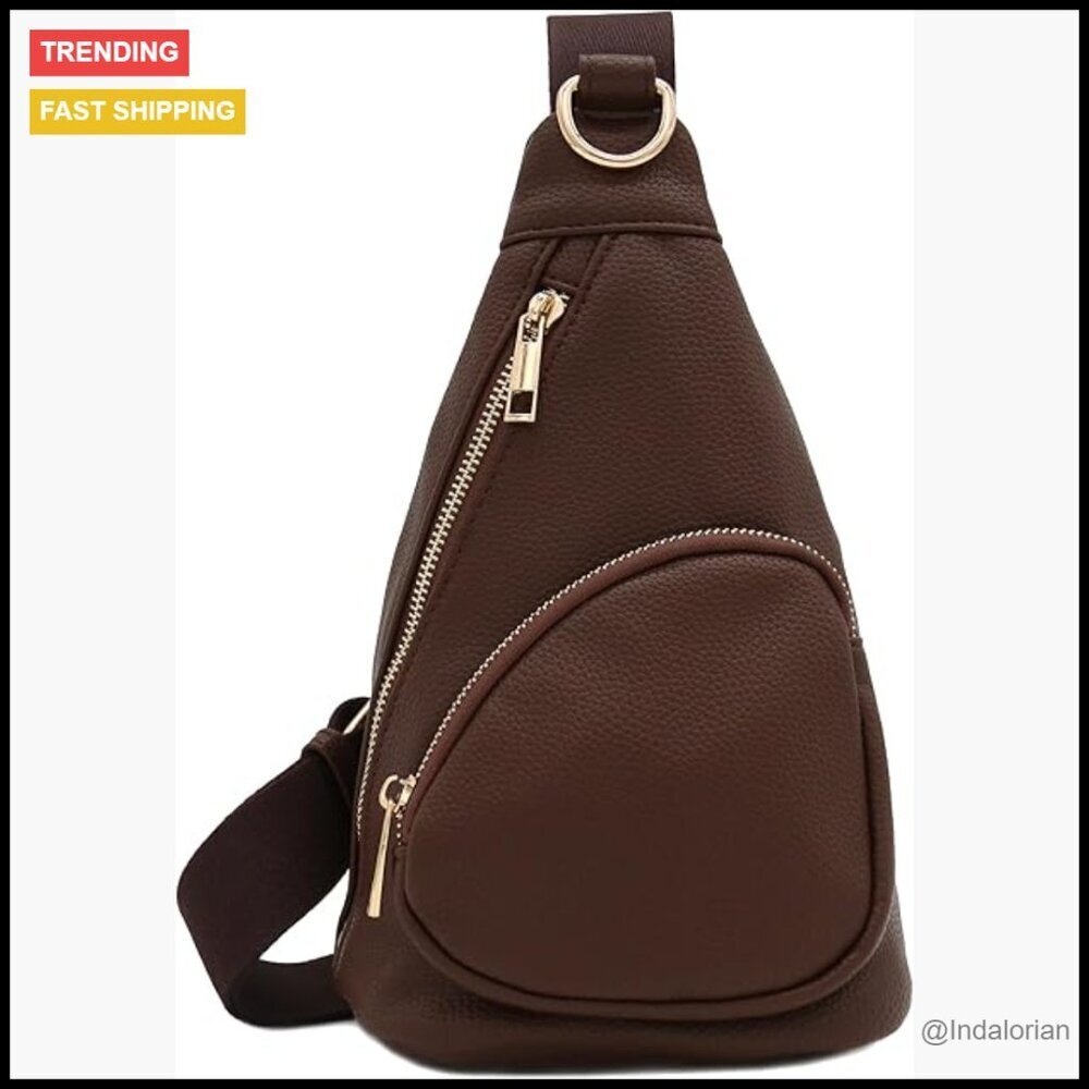 Faux Leather Sling Bag Compact Triangle Crossbody Adjustable Strap Lightweight